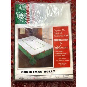 Vintage Christmas Tablecloth Oblong Christmas Holly Red Bows New in Package